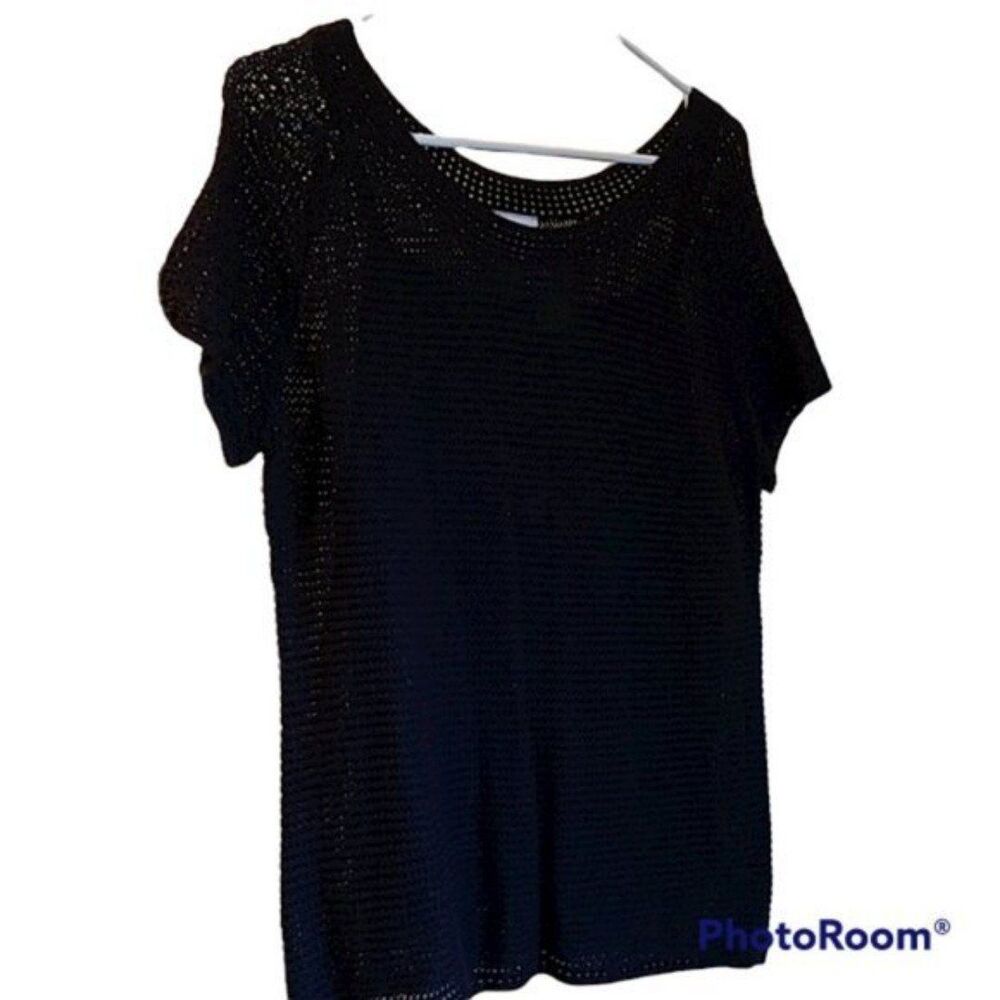 Black Spaghetti Strap Camisole with Hook Knit Top Size L